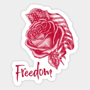 US Flag with Red Rose Flower Sticker